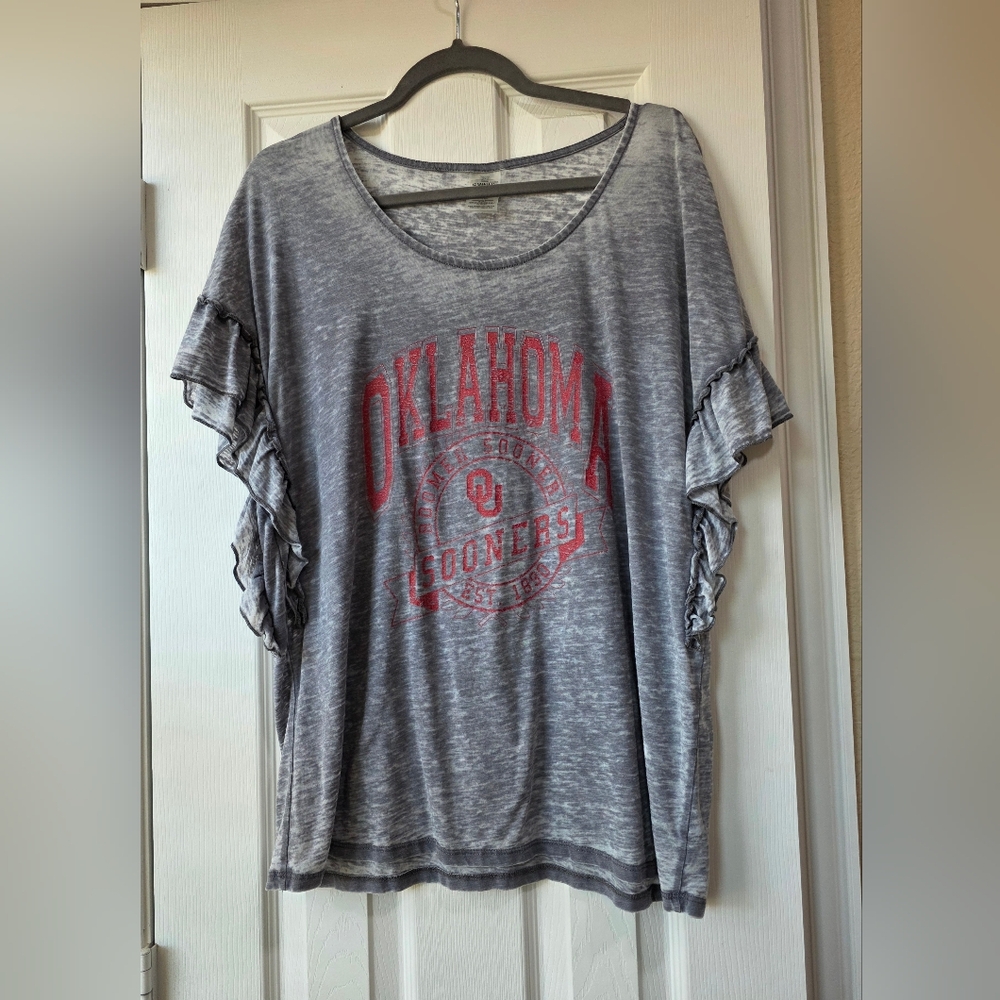 Oklahoma Sooners Gray Ruffled Sleeve Women's Top